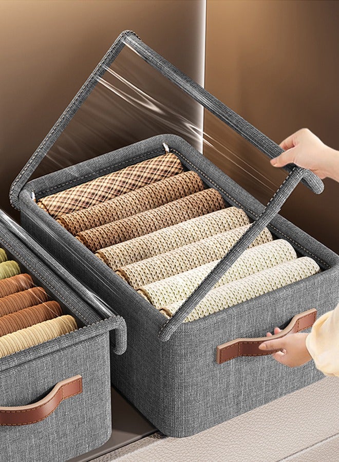 JOYBOS 6 قطع من صناديق التخزين القابلة للطي مع غطاء وإطار معدني لغرفة النوم، صناديق مكعبات كبيرة الحجم من الورق المقوى الصلب، صناديق تخزين وتنظيم الملابس، حاويات تخزين مع قماش فائق الصلابة وقوس معدني لدعم قوي لغرفة النوم والخزانة والبطانيات 60 لترًا - Image 2