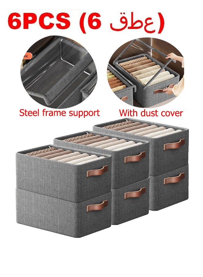 JOYBOS 6 قطع من صناديق التخزين القابلة للطي مع غطاء وإطار معدني لغرفة النوم، صناديق مكعبات كبيرة الحجم من الورق المقوى الصلب، صناديق تخزين وتنظيم الملابس، حاويات تخزين مع قماش فائق الصلابة وقوس معدني لدعم قوي لغرفة النوم والخزانة والبطانيات 60 لترًا - Image 1