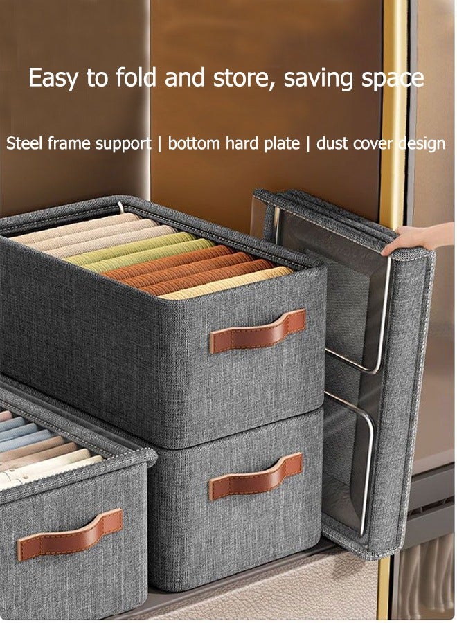 JOYBOS 6 قطع من صناديق التخزين القابلة للطي مع غطاء وإطار معدني لغرفة النوم، صناديق مكعبات كبيرة الحجم من الورق المقوى الصلب، صناديق تخزين وتنظيم الملابس، حاويات تخزين مع قماش فائق الصلابة وقوس معدني لدعم قوي لغرفة النوم والخزانة والبطانيات 60 لترًا - Image 4