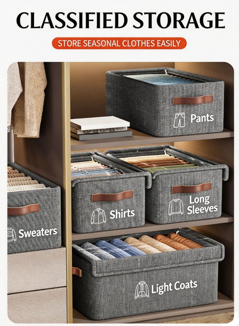 Joybos 6 Pcs Foldable Storage Boxes with Metal Frame – Heavy Duty Stackable Closet Organizer Bins for Wardrobe Clothes Storage – Reinforced Fabric Cube Storage Containers for Bedroom Closet Organization - Image 2