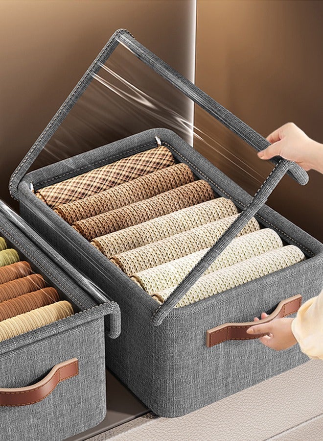 Joybos 6 Pcs Foldable Storage Boxes with Metal Frame – Heavy Duty Stackable Closet Organizer Bins for Wardrobe Clothes Storage – Reinforced Fabric Cube Storage Containers for Bedroom Closet Organization - Image 4