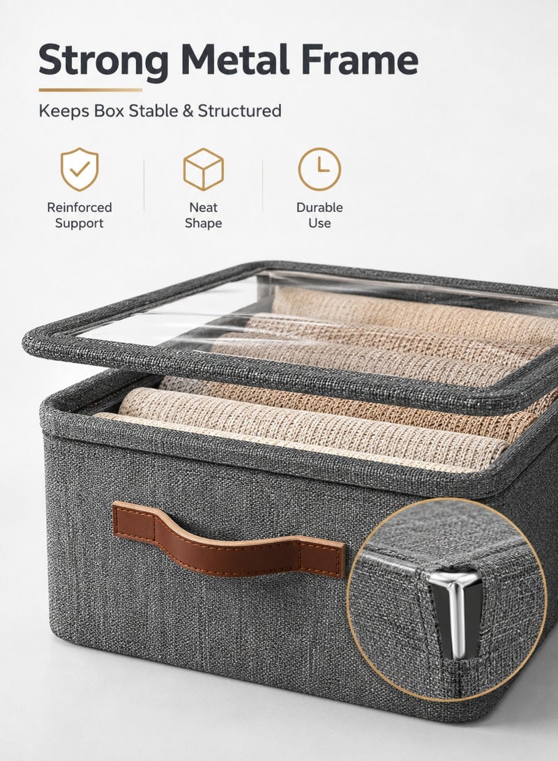 Joybos 6 Pcs Foldable Storage Boxes with Metal Frame – Heavy Duty Stackable Closet Organizer Bins for Wardrobe Clothes Storage – Reinforced Fabric Cube Storage Containers for Bedroom Closet Organization - Image 3