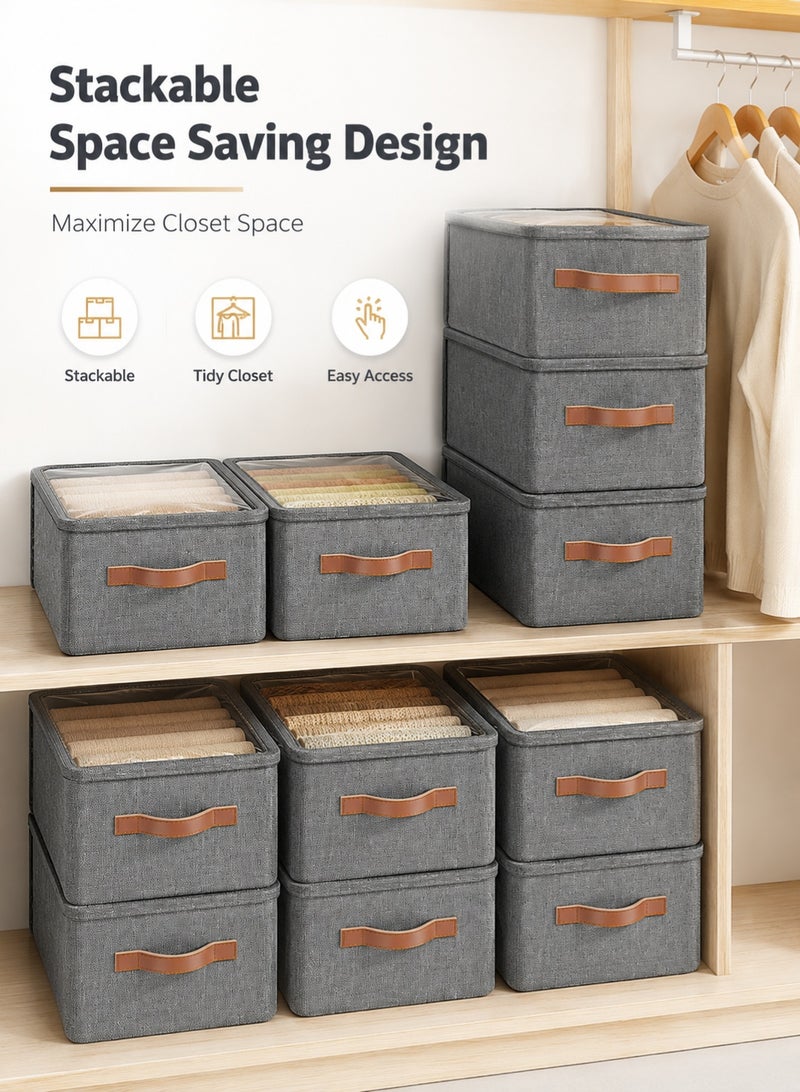 Joybos 6 Pcs Foldable Storage Boxes with Metal Frame – Heavy Duty Stackable Closet Organizer Bins for Wardrobe Clothes Storage – Reinforced Fabric Cube Storage Containers for Bedroom Closet Organization - Image 5