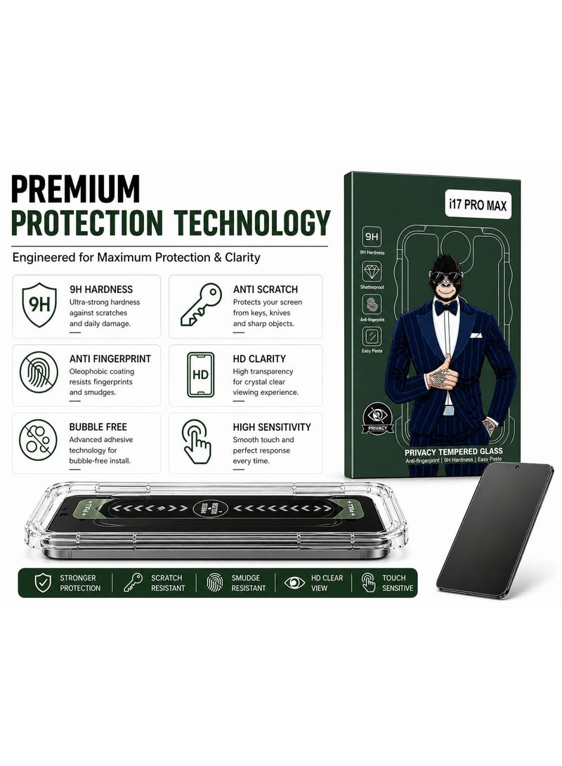 GENZEE iPhone 17 Pro Max Privacy Screen Protector with Easy Install Frame, 9H Tempered Glass Anti-Spy, Anti-Scratch, Bubble-Free, HD Clarity, Case Friendly, Fingerprint Resistant – Full Coverage Protection - Image 2
