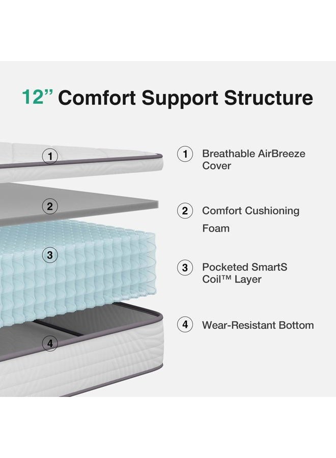 Novilla Queen Mattress 12 Inch, Hybrid Mattress Queen Size with Comfy Support, Bed Mattresses in a Box with Individual Pocket Springs for Motion Isolation & Pressure Relief, Certipur-Us Certified - Image 3