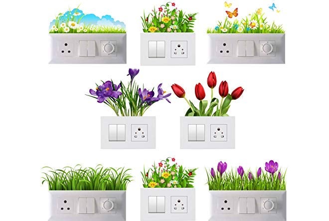 Decals Creation ™ Switch Board Sticker Floral Stickers Wall Stickers Light Switch Sticker - Pack of 2 (16 Stickers) - Image 1