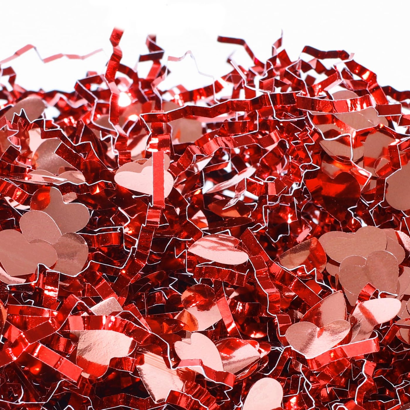 PAPER FAIR 1 LB Valentines Day Crinkle Cut Paper with Rose Gold Heart Confetti Metallic Red Paper Shred Filler Strand Raffia Tissue Craft Bedding Cushion Christmas Party Birthday Gift Box Basket