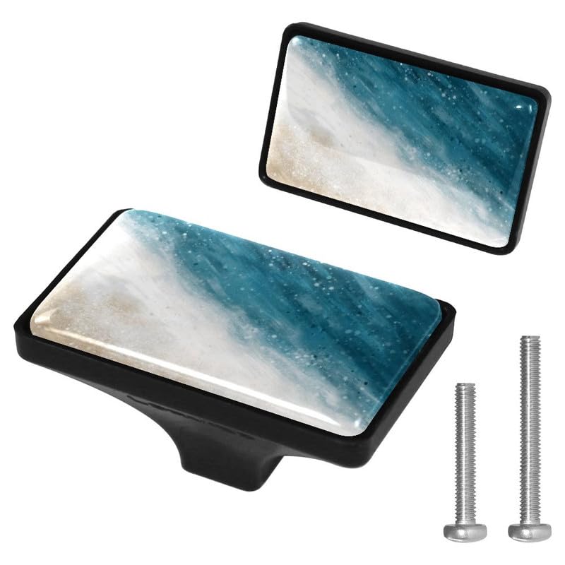 LORVIES 4 Pack 165 Ocean Decorative Cabinet Knobs ABS Glass Rectangle Single Hole Dresser Drawer Door Handles Pulls for Home Kitchen Bedroom Watercolor Beach Side - Image 1