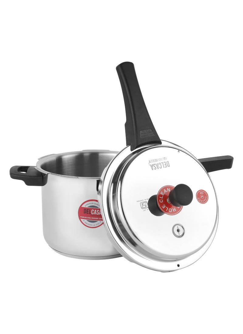 DELCASA 5Liters Elegant Design & High Quality Material Stainless Steel Pressure Cooker With Induction Compatible Silver  - Image 3