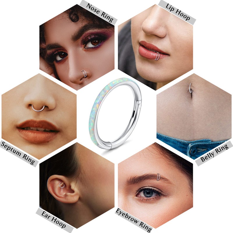 Jstyle خواتم أنف جراحي من الفولاذ المقاوم للصدأ 5 قطع 18G 16G للنساء حلقة أوبال CZ قابلة للنقر مفصلية للحاجز حلقة أنف شفة حلقة هليكس حلقة أذن دايث روك كونش مجوهرات ثقب الأنف للنساء 8mm 16G - Image 4