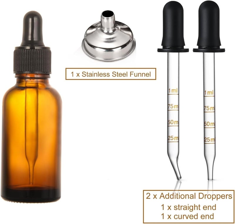 Sawanork 4 Pack 50ml Dropper Bottles with 2 Extra 1mL Calibrated Glass Droppers & 1 Funnel, Thick Dark Amber Glass Tincture Bottles with Eye Droppers - Image 2