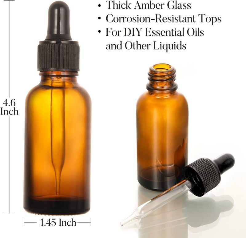Sawanork 4 Pack 50ml Dropper Bottles with 2 Extra 1mL Calibrated Glass Droppers & 1 Funnel, Thick Dark Amber Glass Tincture Bottles with Eye Droppers - Image 5