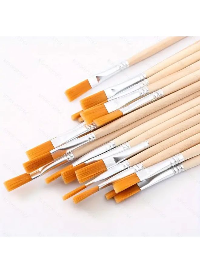 30 Pcs Flat Wooden Art Brushes With Nylon Bristles For Canvas Watercolor Vinyl Painting - Image 4