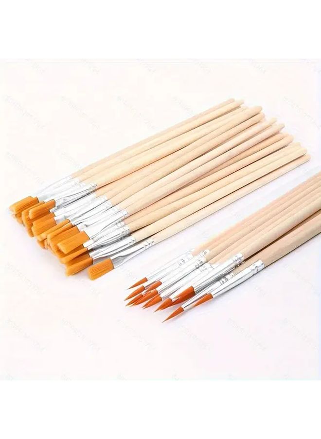 30 Pcs Flat Wooden Art Brushes With Nylon Bristles For Canvas Watercolor Vinyl Painting - Image 1