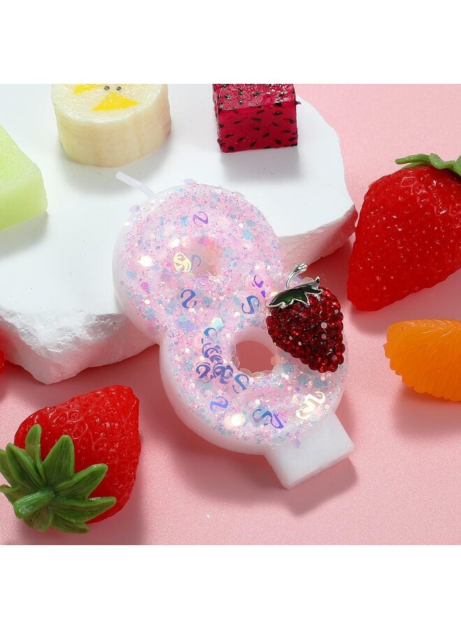 Strawberry 8th Birthday Candle Pink Numbers Candle Cake Topper Cupcake Decor Berry Themed Party Decorations for Girls and Women Anniversary Celebrations Supplies - Image 5