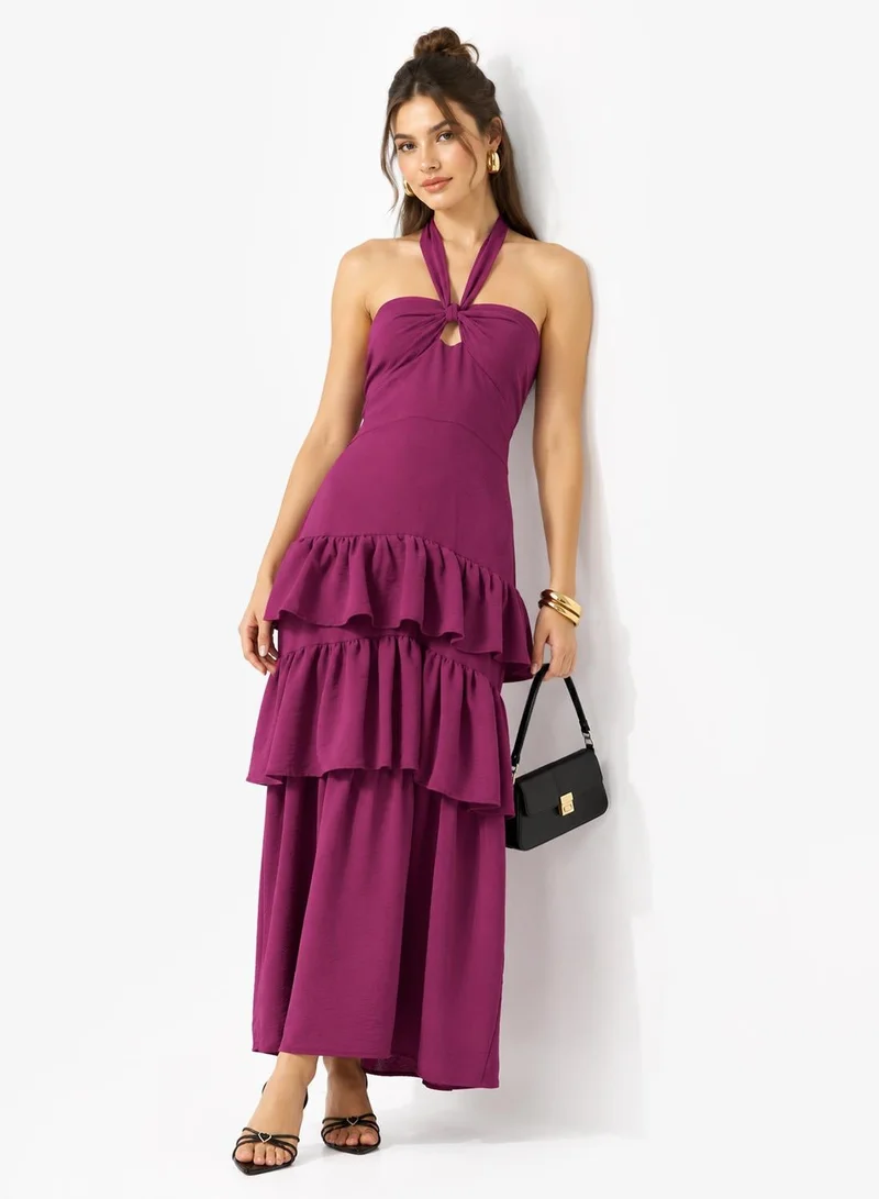 Ginger Halter Neck Frill Detail Maxi Dress