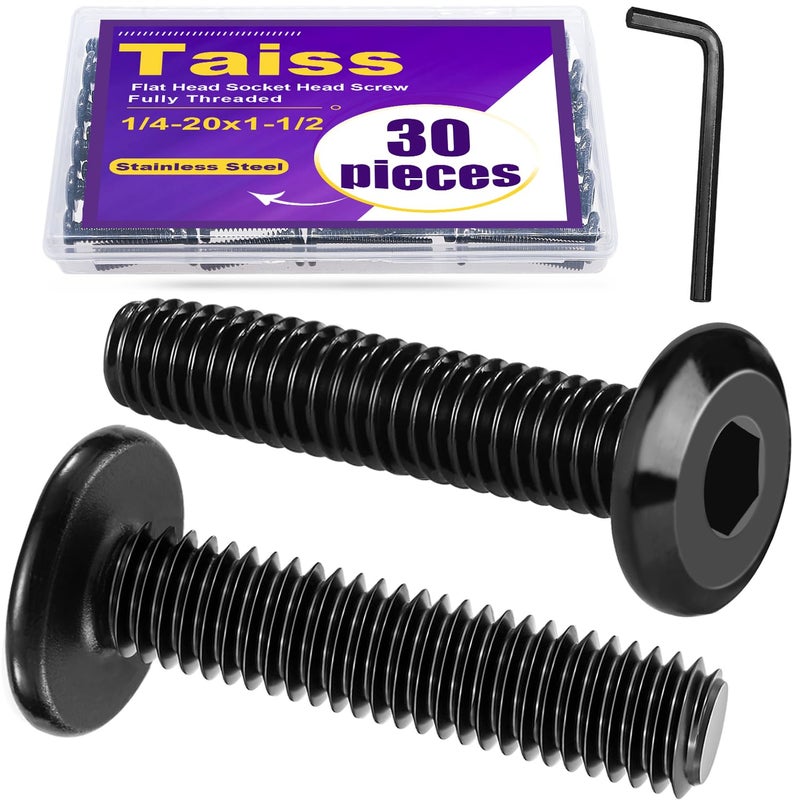 Taiss 25pcs 1/4-20x1-1/2 Flat Head Socket Head Screw,Furniture Bolts,Furniture Screws 304 Stainless Steel,1/4 Bolts Black Zinc Plated Fully Threaded,Countersunk Connector Screws with Hex Spanner - Image 1