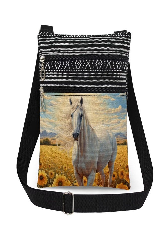 XiaoGalaee Sunlit Horse Sunflower Meadow Print Crossbody Bag Adjustable Unisex Shoulder Purse for Nature Lovers Birthdays Holiday Gift for Women Sister Teen Outdoor Travel Men Purse - Image 1