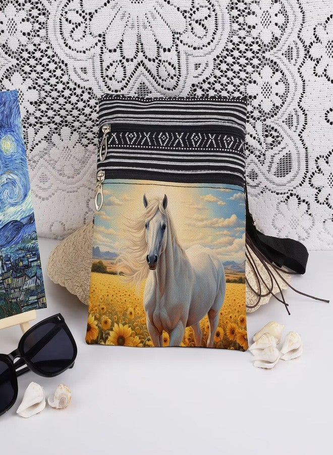 XiaoGalaee Sunlit Horse Sunflower Meadow Print Crossbody Bag Adjustable Unisex Shoulder Purse for Nature Lovers Birthdays Holiday Gift for Women Sister Teen Outdoor Travel Men Purse - Image 3