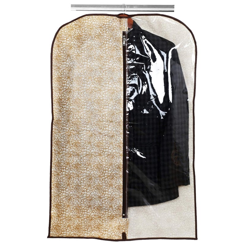 Kuber Industries Kuber Industries Metallic Printed Half Transparent Non Woven Mens Blazer Suit CoverZipper Closure Sturdy HookSize 94 x 61 x 1 CMPack of 6 Golden Brown - Image 3