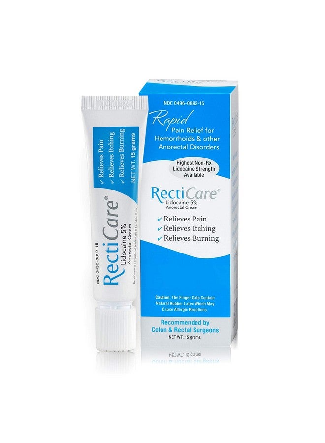 Recticare Anorectal Lidocaine 5% Cream: Treatment for Hemorrhoids & Other Anorectal Disorders - 15g Tube - Image 1