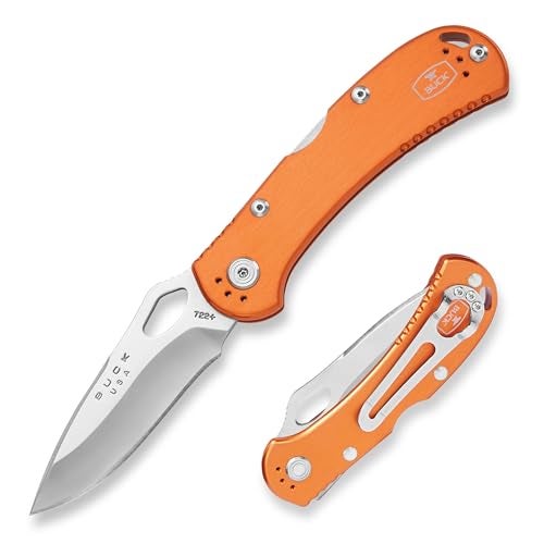 Buck Knives 722 Spitfire Folding EDC Knife, 3-1/4” Pocket Knife Blade, Lockback Design, Aluminum Handles, 420HC Stainless Steel Drop Point Folding Blade, Knife Made in the USA, Orange, 3.2 oz - Image 1