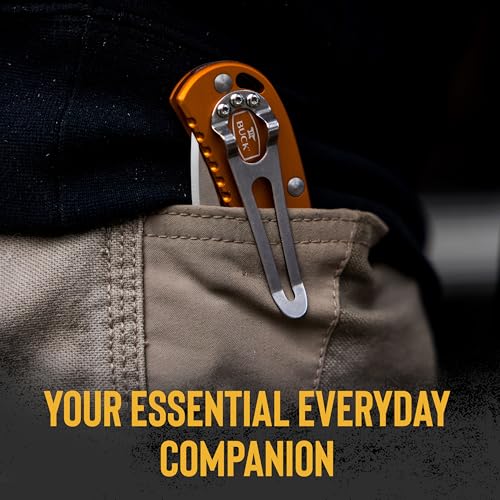 Buck Knives 722 Spitfire Folding EDC Knife, 3-1/4” Pocket Knife Blade, Lockback Design, Aluminum Handles, 420HC Stainless Steel Drop Point Folding Blade, Knife Made in the USA, Orange, 3.2 oz - Image 5