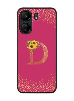 Stylizedd Rugged Black edge case for Xiaomi Poco C65 Case Cover- Custom Monogram Initial Letter Mandala Floral Pattern Alphabet- D (Deep Pink rose)  - Image 1