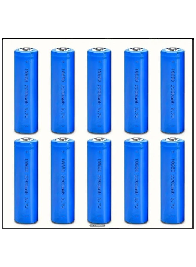 LZD 10 pcs 18650 rechargeable battery, 3.7V, 2200mAh, USB charging, button head, for headlights, fans, solar lights, flashlights, home appliances, travel - Image 1