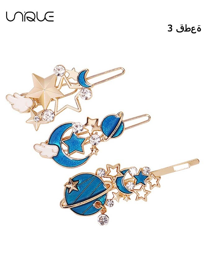 يونيك 3PCS مشبك الشعر - حجر الراين الذهبي القمر ستار الشعر كليب - خمر جوفاء الشعر كليب - معدن كريستال الشعر كليب - ستاري سكاي كليب - لحفل زفاف الزفاف الديكور الاستخدام اليومي - Image 1