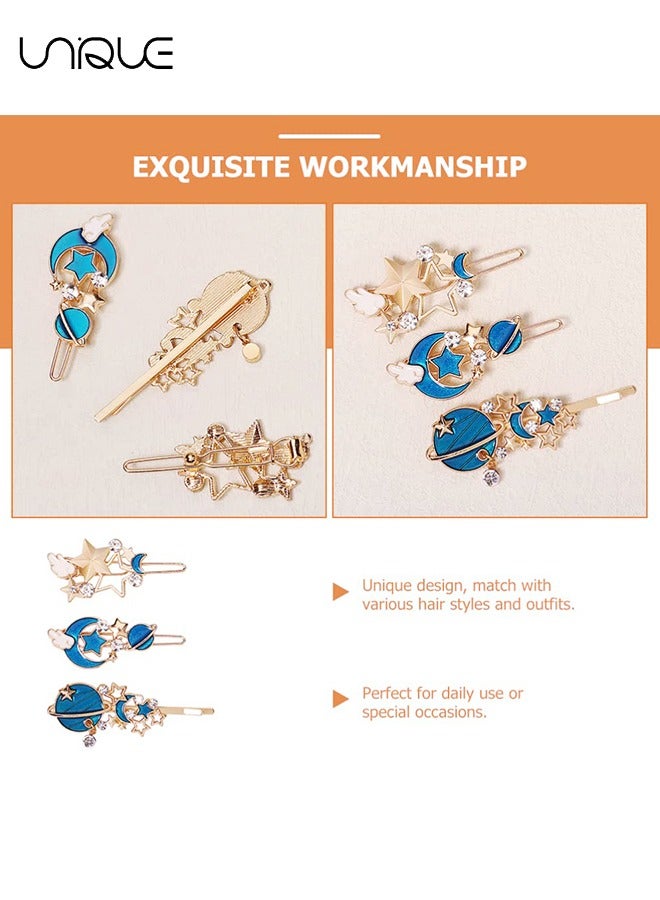 يونيك 3PCS مشبك الشعر - حجر الراين الذهبي القمر ستار الشعر كليب - خمر جوفاء الشعر كليب - معدن كريستال الشعر كليب - ستاري سكاي كليب - لحفل زفاف الزفاف الديكور الاستخدام اليومي - Image 4