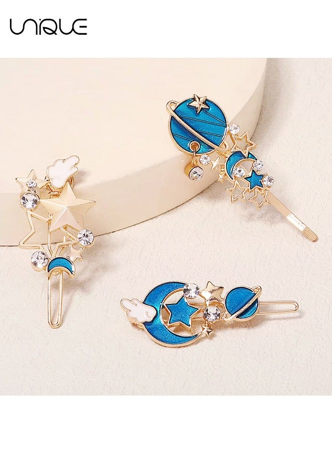 يونيك 3PCS مشبك الشعر - حجر الراين الذهبي القمر ستار الشعر كليب - خمر جوفاء الشعر كليب - معدن كريستال الشعر كليب - ستاري سكاي كليب - لحفل زفاف الزفاف الديكور الاستخدام اليومي - Image 5