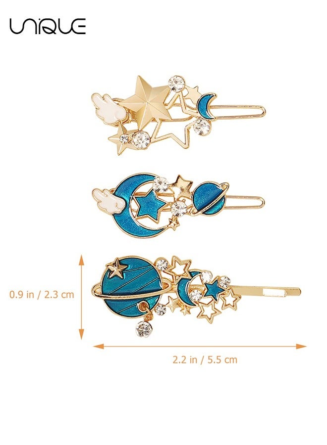 يونيك 3PCS مشبك الشعر - حجر الراين الذهبي القمر ستار الشعر كليب - خمر جوفاء الشعر كليب - معدن كريستال الشعر كليب - ستاري سكاي كليب - لحفل زفاف الزفاف الديكور الاستخدام اليومي - Image 2