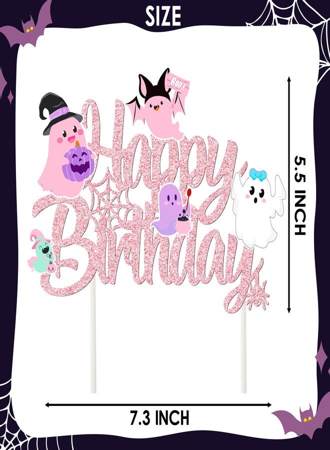 umoni Ghost Birthday Cake Topper Pink Glitter Halloween Birthday Party Decorations Lovely Ghost Cake Picks Ghosts Theme Cake Decorations for Happy Boo Day Party Supplies - Image 5