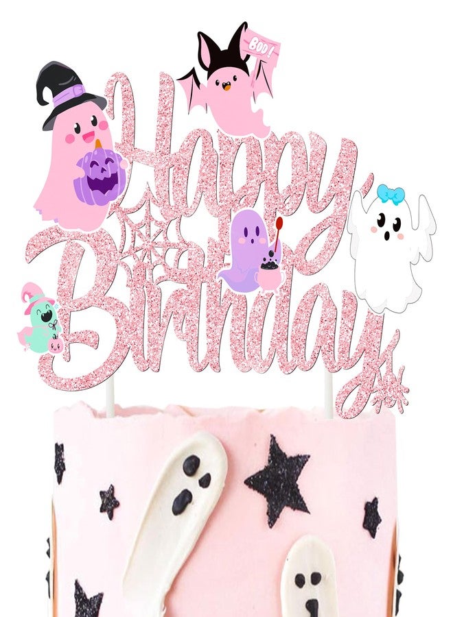 umoni Ghost Birthday Cake Topper Pink Glitter Halloween Birthday Party Decorations Lovely Ghost Cake Picks Ghosts Theme Cake Decorations for Happy Boo Day Party Supplies - Image 1