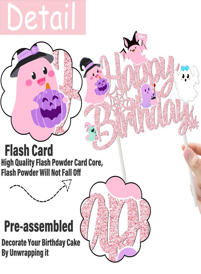 umoni Ghost Birthday Cake Topper Pink Glitter Halloween Birthday Party Decorations Lovely Ghost Cake Picks Ghosts Theme Cake Decorations for Happy Boo Day Party Supplies - Image 2
