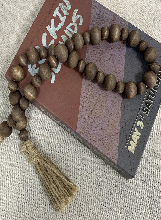 Fenisam Handcrafted Farmhouse Wooden Decorative Beads Garland, Table Tray Boho Wood Beads with Tassel, Small Rustic Antique Decor for Home and Events (Dark Walnut) - Image 1