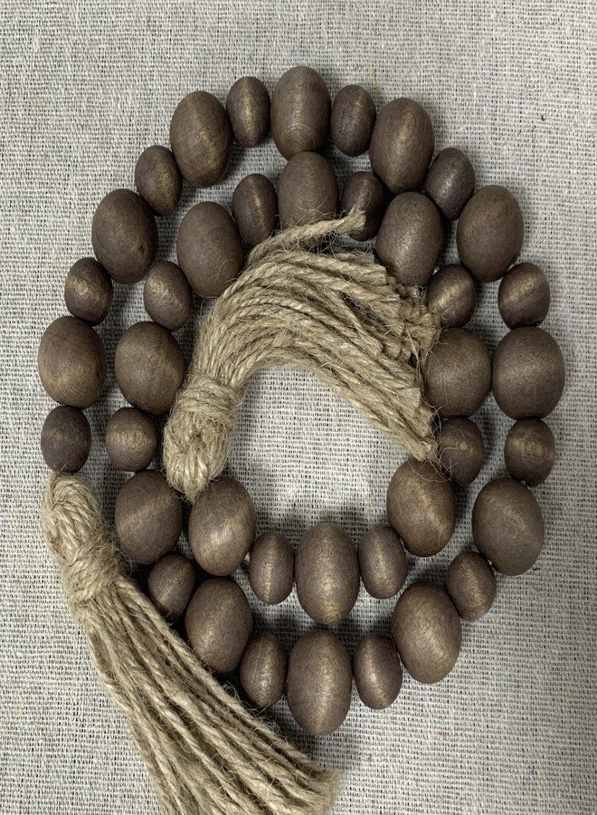 Fenisam Handcrafted Farmhouse Wooden Decorative Beads Garland, Table Tray Boho Wood Beads with Tassel, Small Rustic Antique Decor for Home and Events (Dark Walnut) - Image 3