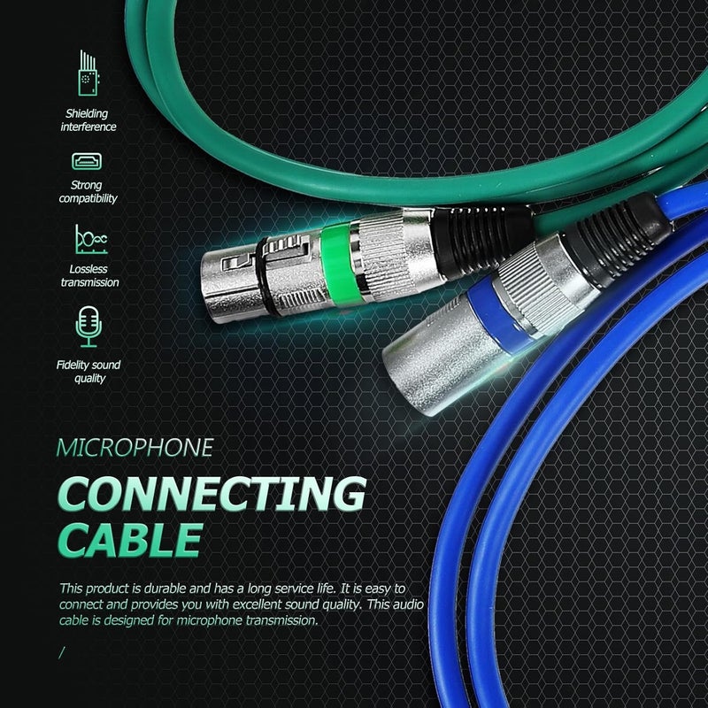 5 قطع من كابلات الميكروفون من نوع XLR ذكر إلى أنثى بطول 1 متر، خطوط توصيل صوت متوازنة، مرمزة بالألوان: أحمر، أخضر، أزرق سماوي، برتقالي، أصفر، للاستخدام في الدي جي والاستوديو. - Image 3