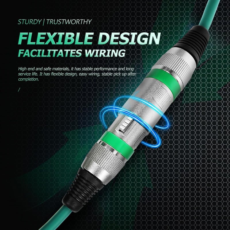 5 قطع من كابلات الميكروفون من نوع XLR ذكر إلى أنثى بطول 1 متر، خطوط توصيل صوت متوازنة، مرمزة بالألوان: أحمر، أخضر، أزرق سماوي، برتقالي، أصفر، للاستخدام في الدي جي والاستوديو. - Image 5