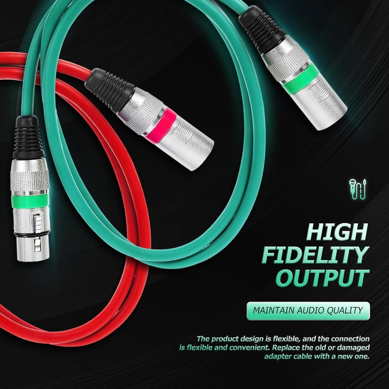 5 قطع من كابلات الميكروفون من نوع XLR ذكر إلى أنثى بطول 1 متر، خطوط توصيل صوت متوازنة، مرمزة بالألوان: أحمر، أخضر، أزرق سماوي، برتقالي، أصفر، للاستخدام في الدي جي والاستوديو. - Image 4