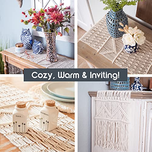 SnugLife Macrame Table Runner (86" X 13") Long | Boho Table Runner | Wedding Table Decor | Vintage Farmhouse and Bohemian Dining Room Style | Off-White - Image 5