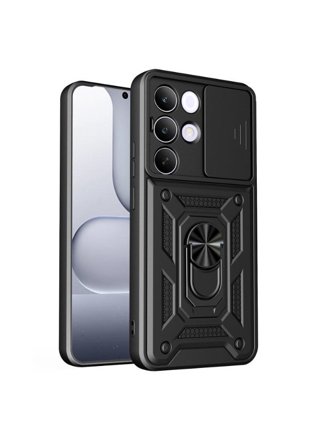 Case Cover Shockproof Protective Case with Camera Protection and Metal Ring Compatible with   Realme C85 Pro (Black)