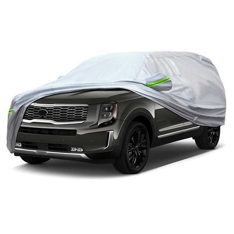 QUYDDC Full Car Cover Universal 6 Layers Outdoor Thicked All Weather Cover Sunshield Waterproof Snow Proof UV Proof Scratch Proof Bird Droppings 6 Reflective Strips Fits SUVs up 191200