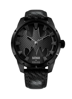 بوليس Men's The Bat Men's 45mm Watch with Brushed Black Carbon Fiber Dial, Polished Gun Diamond Cut Edge, Genuine Leather Strap