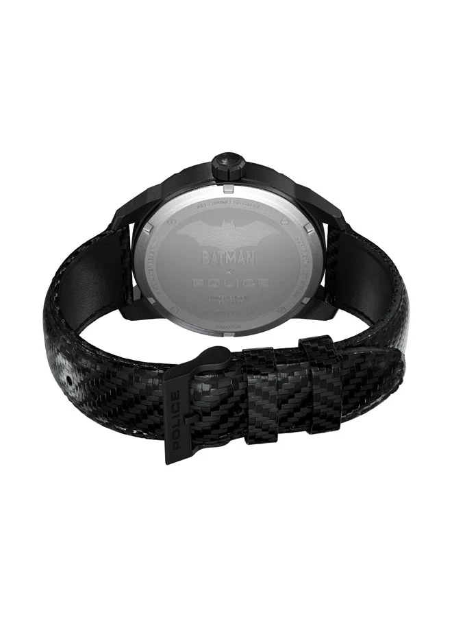 POLICE Boys' The Bat 45mm Men's Watch with Brushed Black Carbon Fiber Dial & Genuine Leather Strap