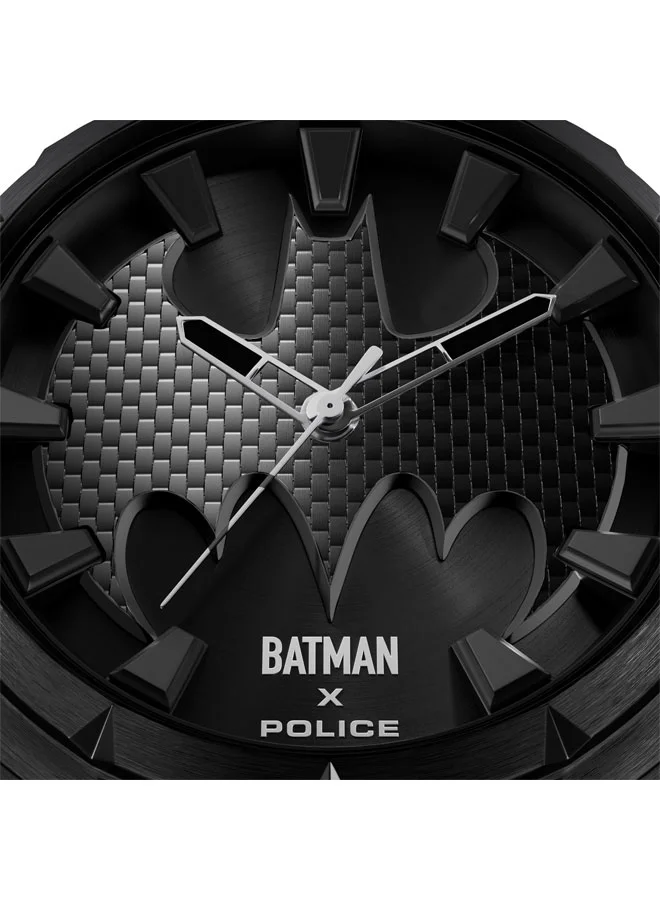 POLICE Boys' The Bat 45mm Men's Watch with Brushed Black Carbon Fiber Dial & Genuine Leather Strap