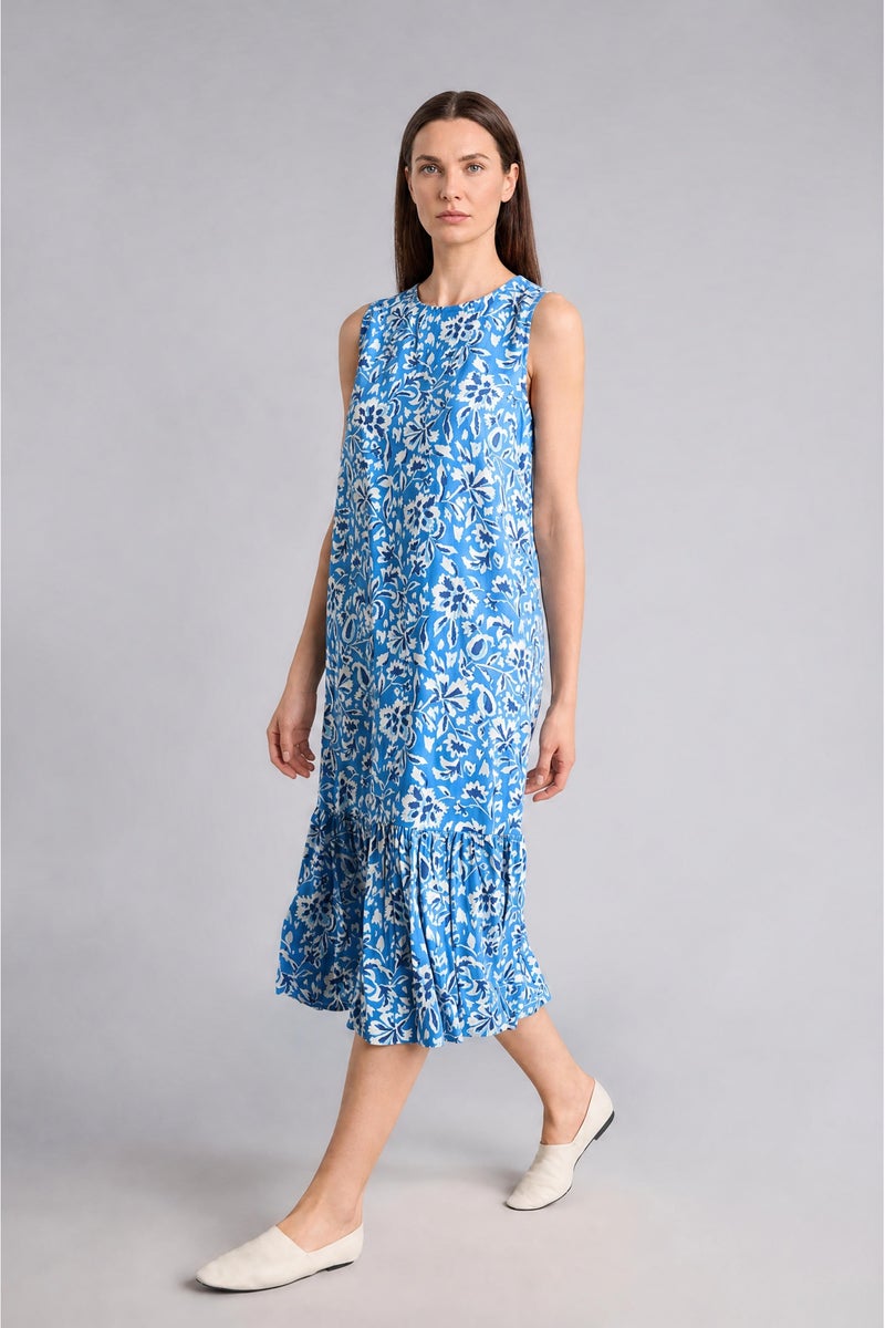 DeFacto Blue Woman Regular Fit Crew Neck Blue Printed Dress Casual - Image 1