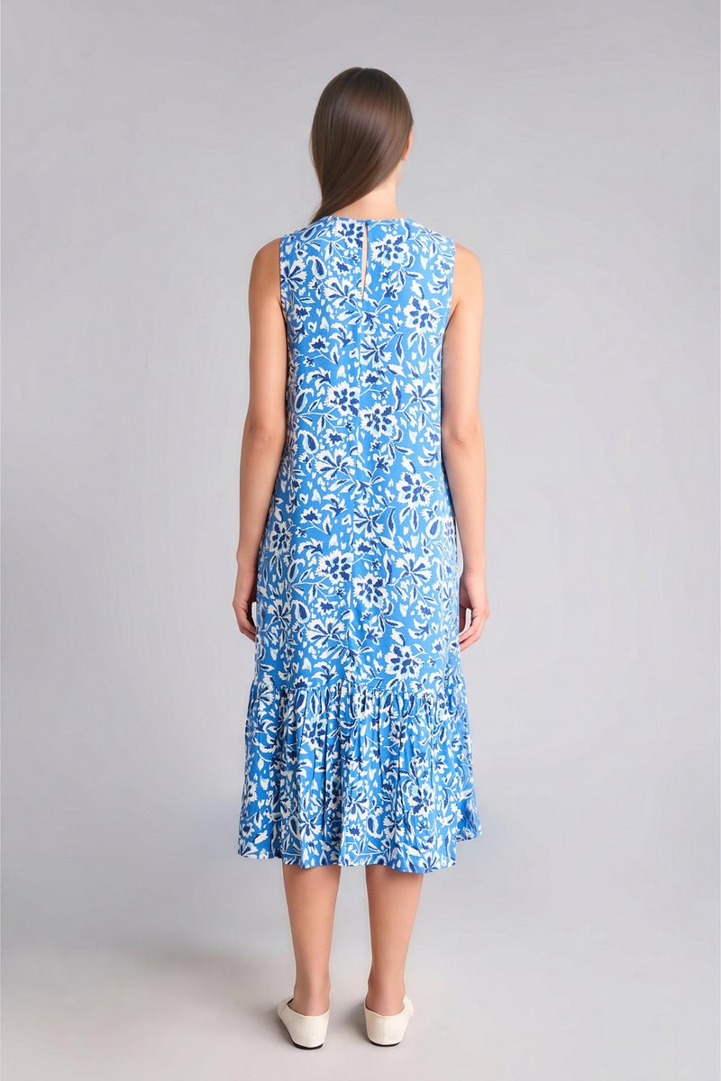 DeFacto Blue Woman Regular Fit Crew Neck Blue Printed Dress Casual - Image 5