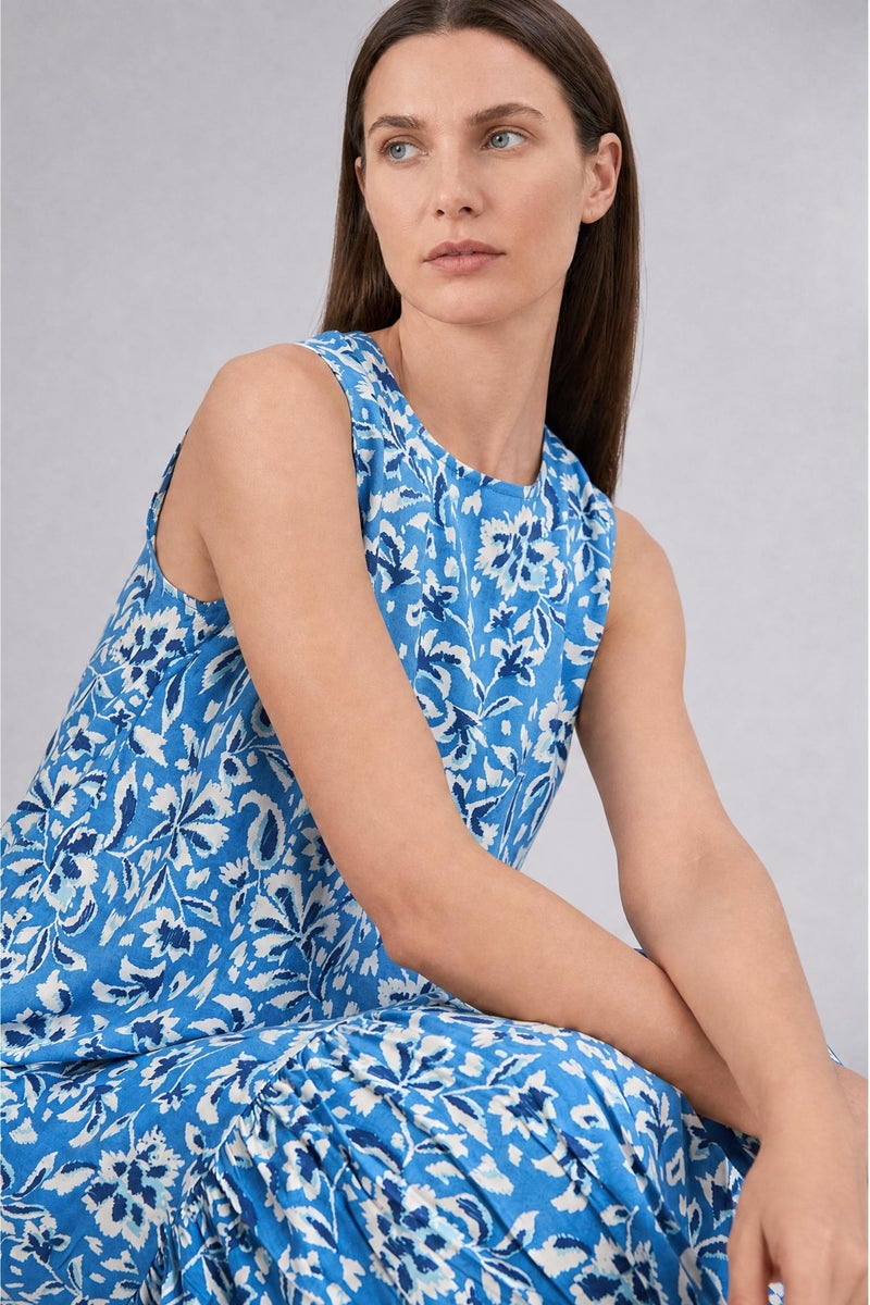 DeFacto Blue Woman Regular Fit Crew Neck Blue Printed Dress Casual - Image 3